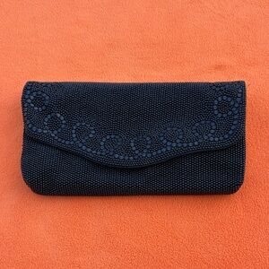 Elegant Navy Beaded Envelope Clutch